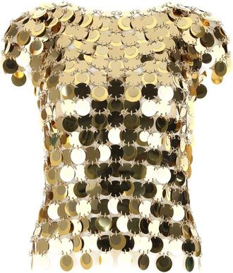 Paco Rabanne Gold Sparkle Discs Top - Dames - Blouses - Geel - 2XS - Overhemden