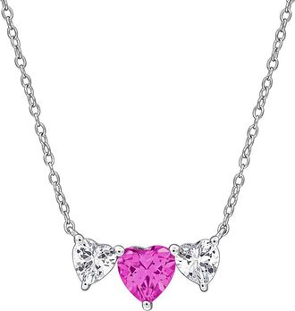 Rina Limor Silver 2.62 Ct. Tw. Lab-Grown Created Pink Sapphire, Created White Sapphire Pendant