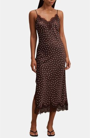 Ever New Jess Polka Dot Lace Trim Satin Midi Slipdress in Jaya Spot at Nordstrom, Size 14