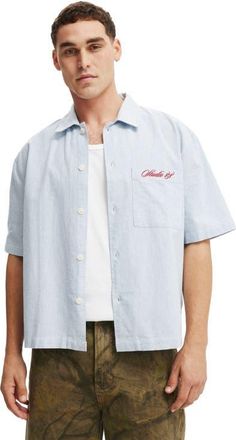 Cotton On Mens Ventura Short Sleeve Shirt in Blue Stripe Emb at Nordstrom, Size X-Large