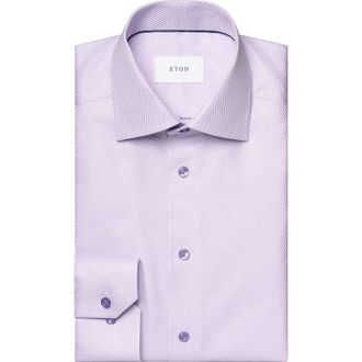 Eton Contemporary Fit Textured Solid Dress Shirt in Light Purple at Nordstrom, Size 17.5