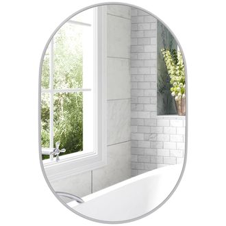 HOMCOM Oval Bathroom Mirror - Modern Wall Tempered Glass Mirror - 60 x 90cm | TJ Hughes