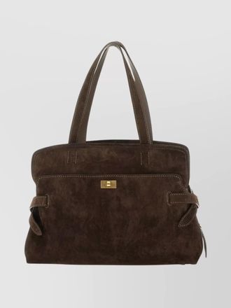 Anya Hindmarch suede double handle shoulder bag with pocket