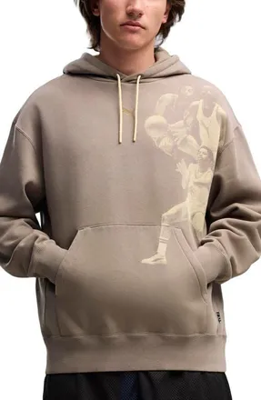 Puma Memory Lane Cotton Fleece Hoodie in Mouse Gray at Nordstrom, Size X-Large