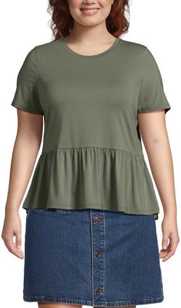 Lands End Short Sleeve Lightweight Jersey Crew Neck Peplum Tee in Sage at Nordstrom, Size 1X