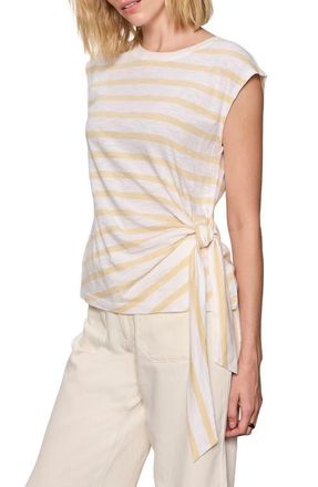 Sanctuary Side Tie Organic Cotton Blend T-Shirt in Banana Yellow/White at Nordstrom, Size X-Large