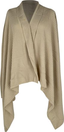 Rick Owens Ribbed-Knit Cape Sweater in Beige Wool
