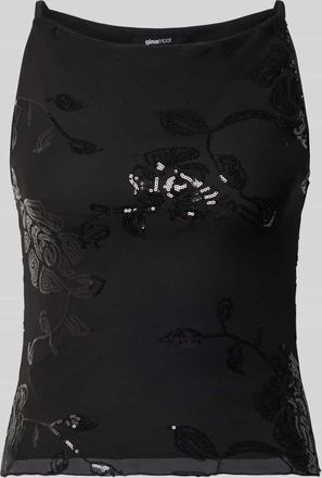 Gina Tricot Slim Fit Top mit floralem Pailettenbesatz in Black, Größe XS