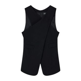 Emporio Armani Sleeveless Tops, female, Black, Size: L Stretch Sandblasted Fabric Crossover Top