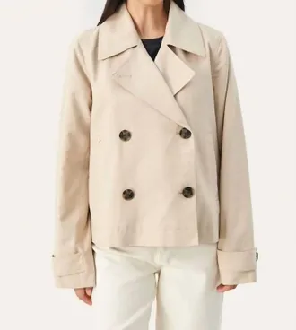Part Two Sifs Short Trench Jacket In White Pepper