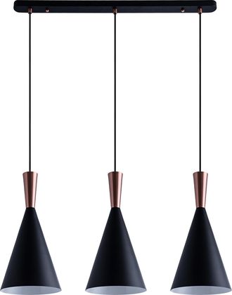 Paco Home Luminaria Susp. Colgante Comedor Mesa Comedor 1,5m Cable Textil Recort. &Oslash;18,5cm Cobre Negro, De 3 Fuentes Luminosas - Paco Home