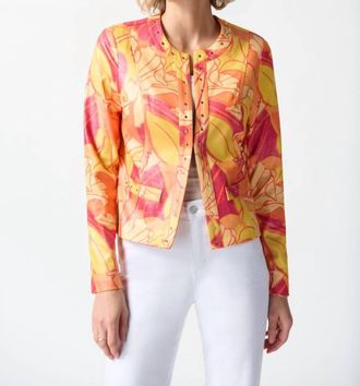Joseph Ribkoff Floral Print Fitted Jacket In Pink/multi