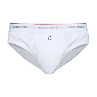 Dsquared2 Bottoms, male, White, Size: 2XL Ribbed Briefs with Logo