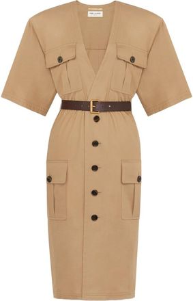 Saint Laurent Womens Cotton Twill Midi Dress - Tan - Size EU 36 (Womens)