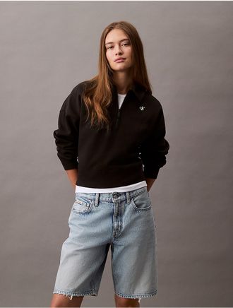 Calvin Klein Jeans Calvin Klein Womens Archive Logo Fleece Quarter Zip Mock Neck Sweatshirt - Black - XS