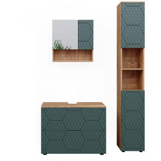 Vicco Conjunto De Muebles De Ba&ntilde;o Irma, Verde, 3 Piezas, Con Cajonera Y Mueble Alto