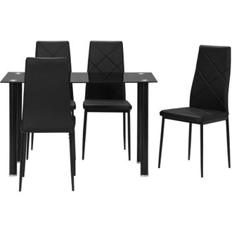 HOMCOM Homcom - Set Tavolo con 4 Sedie da Pranzo, Piano in Vetro e Sedie Imbottite Nero