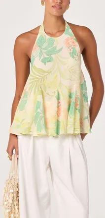 ASTR the Label Belen Floral Print Halter Top in Green Peach Tropical at Nordstrom, Size X-Small