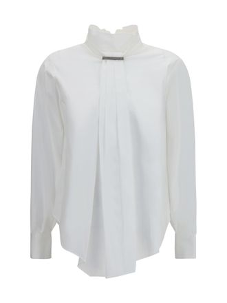 Brunello Cucinelli Monili-Embellished Pleated Shirt - White