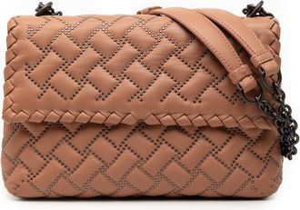 Bottega Veneta Womens Pre-owned Small Nappa Intrecciato Studded Olimpia Shoulder Bag - Tan Leather - One Size