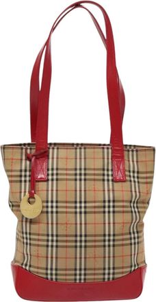 Burberry Nova Check Beige Canvas Shoulder Bag (Pre-Owned)