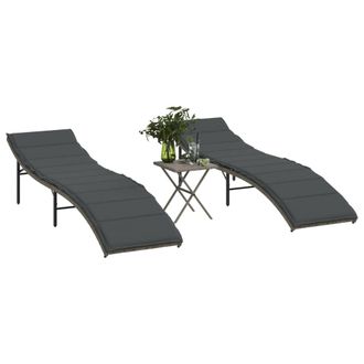 vidaXL Lettini Prendisole 2 Pz Con Tavolino Grigio In Polyrattan - Vidaxl