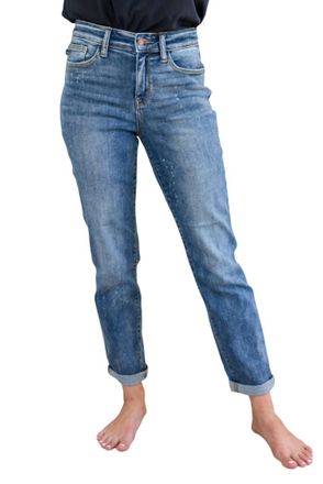 Judy Blue Hi Rise Bleach Splash Boyfriend Jeans In Medium Wash
