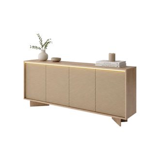 Dmora Credenza Hataga, Aparador 4 Estantes, Puertas Abatibles, 4 Puertas, 204x40x84h Cm Marr&oacute;n Roble
