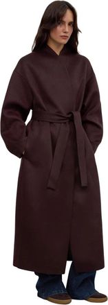 Estro & Luminara Lange jas met ceintuur - Dames - Jas met riem - Bruin - L - Wol - Jassen