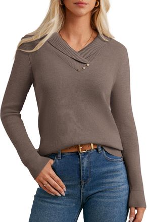 Grace Karin Autumn Winter Regular Fit Shirts Long Sleeve Jumpers with Buttons Vintage Kintted Pullover Dark Apricot XL