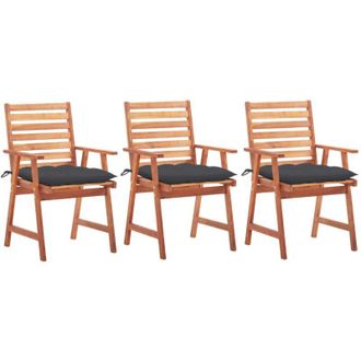 vidaXL Vidaxl - Sedie da Pranzo da Esterni con Cuscini 3 pz Massello di Acacia