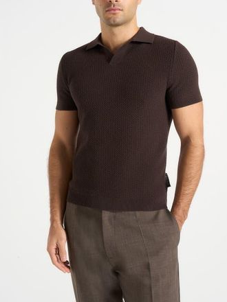 Mani&egrave;re De Voir Rowen Textured Knit Revere Polo Shirt in Brown at Nordstrom, Size X-Small