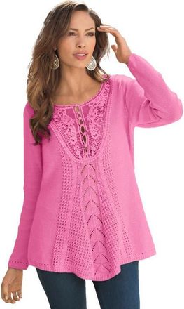 Roaman's Plus Size Lace Yoke Pullover Sweater in Vintage Rose at Nordstrom, Size 6X