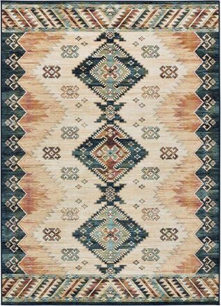 Atticgo Alfombra de viscosa &eacute;tnica beige/caldera/azul 135x195 cm