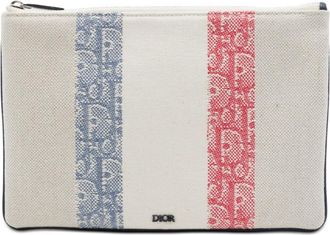 Dior Pre-owned Dior Tricolor Oblique Canvas Stripe Zip Pouch Ladies 0G11MKX0T2LJOQSL