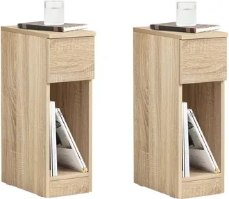 SoBuy Sobuy - Set De 2 Mesas Auxiliares Mesita De Noche Con 1 Caj&oacute;n Mesa Para Sal&oacute;n Comedor 20 X 35 X 60 Cm Madera Fbt111-nx2 Es