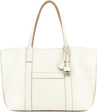 Hogan Script Media Shopping Bag In Ivory Leather