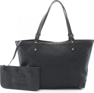 Gucci Black Canvas Leather Tote Bag (Pre-Owned)