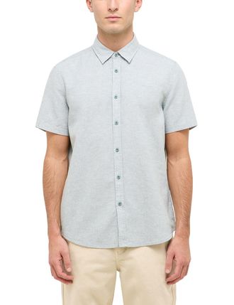 Mustang Kurzarmhemd MUSTANG Herren Style Berkeley, Herren, Gr. 3XL, US-Gr&ouml;ssen, gr&uuml;n (gr&uuml;n 6461), Web, 55% Leinen, 45% Baumwolle, meliert, regular fit, Hemden