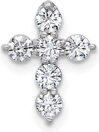 Diamond2Deal 18K White Gold Rhodium-plated Polished.5ct. Diamond Cross Chain Slide Pendant