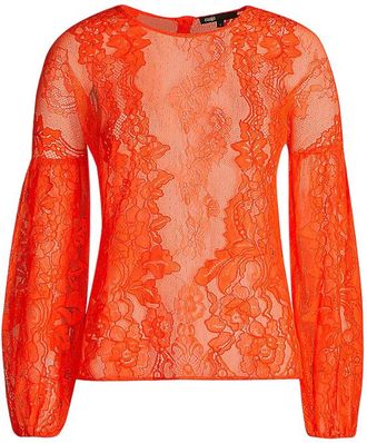 Maje Orange Lace Puff Sleeve Blouse Size S