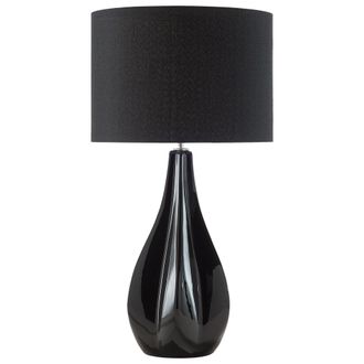 Beliani L&aacute;mpara De Mesa Con Pantalla En Forma De Tambor De Seda Sint&eacute;tica Porcelana Negra 60 Cm Sal&oacute;n Glamour Santee
