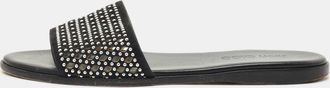 Jimmy Choo London Black Leather And Suede Studded Minea Flat Slides