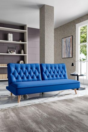 Living and Home 2-Seater Sofa Convertible Upholstered Sofa Bed in Blue