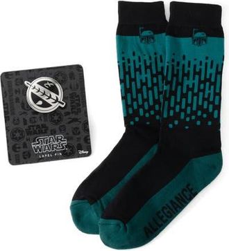 Cufflinks Inc. Boba Fett Crew Socks & Lapel Pin Set in Green Multi at Nordstrom, Size 10-13