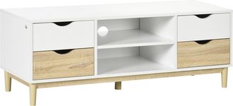 OEM Mueble Tv De Sal&oacute;n Mesa Para Televisores De Hasta 55 Con Estantes Y 4 Cajones 120x40x44,5 Cm Blanco Y Roble