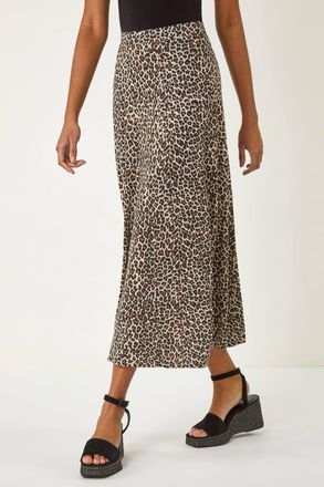 Roman Animal Print Stretch Midi Skirt