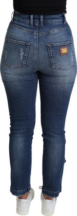 Dolce & Gabbana Womens Blue Embellished Skinny Trouser Cotton Jeans Elastane