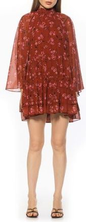 Alexia Admor Pamela Long Sleeve Shift Dress in Brown Floral at Nordstrom Rack, Size X-Small