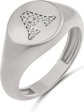 SHYMI Pav&eacute; Signet Initial Ring in Silver at Nordstrom, Size 6